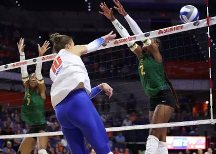 during the Gators' match against the Bears on Sunday, September 14, 2025 at Exactech Arena at the Stephen C. O'Connell Center in Gainesville, Fla. / UAA Communications photo by Victoria Riccobono