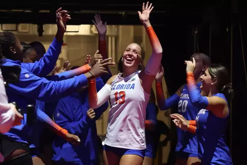 during the Gators' match against the Pitt Panthers on Sunday, August 24, 2025 at Pinnacle Bank Arena in Lincoln, Neb. / UAA Communications photo by Maddie Washburn