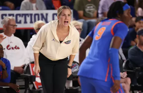 Kelly Rae Finley calls out from the sideline at Florida Atlantic