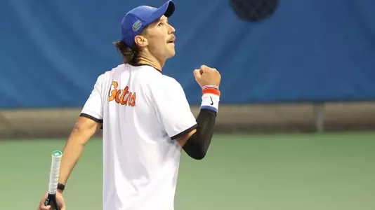 during the Gators' match against the FGCU Eagles on Sunday, February 2, 2025 at Alfred A. Ring Tennis Complex in Gainesville, FL / UAA Communications photo by Hayli Balgobin