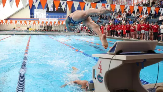 during the Gators' meet against the Indiana Hoosiers on Friday, January 3, 2025 at the Stephen C. O?Connell Center Natatorium in Gainesville, FL / UAA Communications photo by Bryce Mitchell