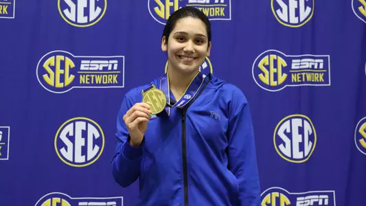 during the Gators' meet at SEC Championships Day 1 on Monday, February 17, 2025 at the Gabrielsen Natatorium in Athens, GA / UAA Communications photo by Bryce Mitchell