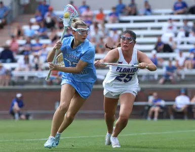 during the Gators' game against the North Carolina Tar Heels on Saturday, February 15, 2025 at Donald R. Dizney Stadium in Gainesville, FL / UAA Communications photo by Maddie Washburn