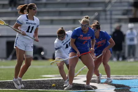 during the Gators' game against the Bluejays on Friday, February 7, 2025 at Homewood Field in Baltimore, MD / UAA Communications photo by Peyton Stoike