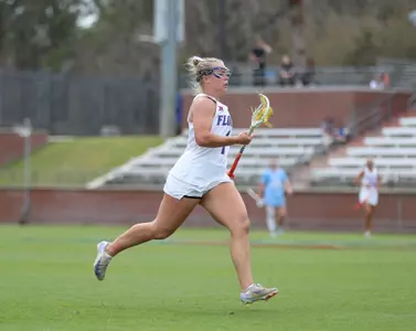 during the Gators' game against the Carolina Tar Heels on Saturday, February 15, 2025 at Donald R. Dizney Stadium in Gainesville, FL / UAA Communications photo by Bryce Mitchell