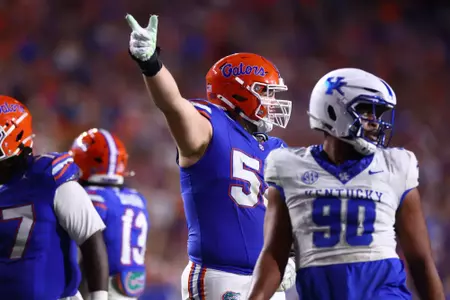 during the Gators' game against the Kentucky Wildcats on Saturday, October 19, 2024 at Ben Hill Griffin Stadium in Gainesville, Fla. / UAA Communications photo by Jordan Perez