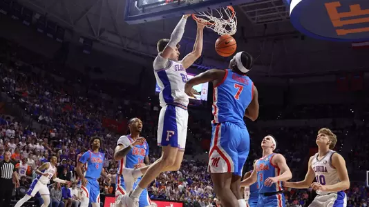 during the Gators' game against the Ole Miss Rebels on Saturday, March 8, 2025 at Exactech Arena at the Stephen C. O'Connell Center in Gainesville, FL / UAA Communications photo by Bryce Mitchell