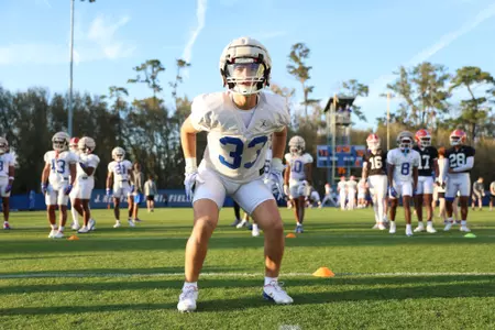 during the Gators' practice on Thursday, March 6, 2025 at the Sanders football practice fields in Gainesville, FL / UAA Communications photo by Jordan Perez
