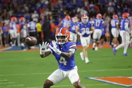 during the Gators' game against the Knights on Saturday, October 5, 2024 at Ben Hill Griffin Stadium in Gainesville, Fla. / UAA Communications photo by Jay Metz