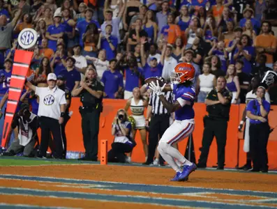 during the Gators' game against the UCF Knights on Saturday, October 5, 2024 at Ben Hill Griffin Stadium in Gainesville, Fla. / UAA Communications photo by Maddie Washburn