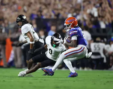 during the Gators' game against the UCF Knights on Saturday, October 5, 2024 at Ben Hill Griffin Stadium in Gainesville, Fla. / UAA Communications photo by Maddie Washburn