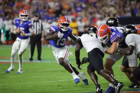 during the Gators' game against the Knights on Saturday, October 5, 2024 at Ben Hill Griffin Stadium in Gainesville, Fla. / UAA Communications photo by Jay Metz
