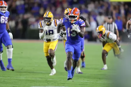 during the Gators' game against the Tigers on Saturday, November 16, 2024 at Ben Hill Griffin Stadium in Gainesville, Fla. / UAA Communications photo by Jay Metz