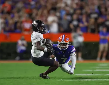 during the Gators' game against the UCF Knights on Saturday, October 5, 2024 at Ben Hill Griffin Stadium in Gainesville, Fla. / UAA Communications photo by Maddie Washburn