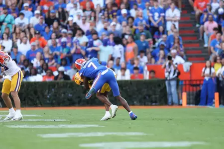 during the Gators' game against the LSU Tigers on Saturday, November 16, 2024 at Ben Hill Griffin Stadium in Gainesville, Fla. / UAA Communications photo by Trenton Bardi