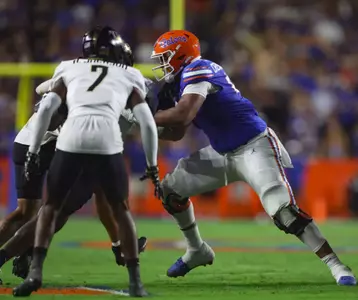 during the Gators' game against the UCF Knights on Saturday, October 5, 2024 at Ben Hill Griffin Stadium in Gainesville, Fla. / UAA Communications photo by Maddie Washburn