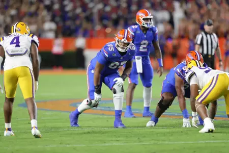 during the Gators' game against the Tigers on Saturday, November 16, 2024 at Ben Hill Griffin Stadium in Gainesville, Fla. / UAA Communications photo by Jay Metz