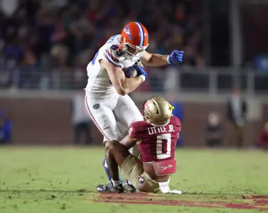 during the Gators' game against the Florida State Seminoles on Saturday, November 30, 2024 at Doak Campbell Stadium in Tallahassee, Fla. / UAA Communications photo by Bryce Mitchell