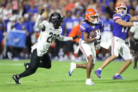during the Gators' game against the UCF Knights on Saturday, October 5, 2024 at Ben Hill Griffin Stadium in Gainesville, Fla. / UAA Communications photo by Madilyn Gemme