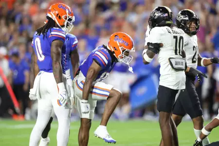 during the Gators' game against the UCF Knights on Saturday, October 5, 2024 at Ben Hill Griffin Stadium in Gainesville, Fla. / UAA Communications photo by Madilyn Gemme