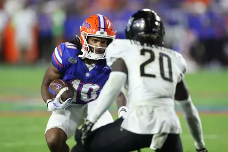 during the Gators' game against the UCF Knights on Saturday, October 5, 2024 at Ben Hill Griffin Stadium in Gainesville, Fla. / UAA Communications photo by Madilyn Gemme