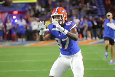 during the Gators' game against the Knights on Saturday, October 5, 2024 at Ben Hill Griffin Stadium in Gainesville, Fla. / UAA Communications photo by Jay Metz
