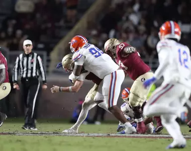 during the Gators' game against the Florida State Seminoles on Saturday, November 30, 2024 at Doak Campbell Stadium in Tallahassee, Fla. / UAA Communications photo by Bryce Mitchell