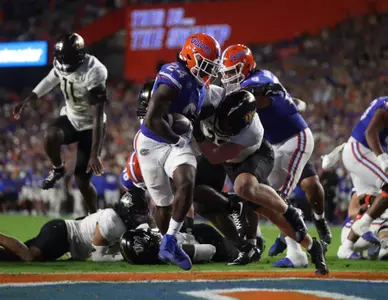 during the Gators' game against the UCF Knights on Saturday, October 5, 2024 at Ben Hill Griffin Stadium in Gainesville, Fla. / UAA Communications photo by Victoria Riccobono