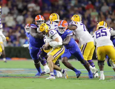 during the Gators' game against the Tigers on Saturday, November 16, 2024 at Ben Hill Griffin Stadium in Gainesville, Fla. / UAA Communications photo by Jay Metz