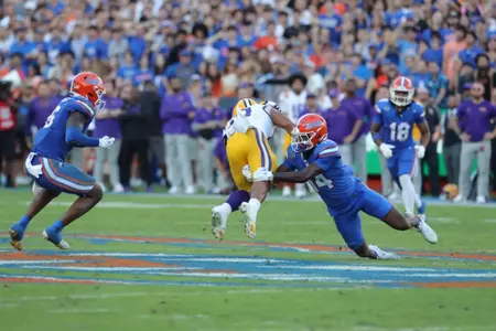 during the Gators' game against the Tigers on Saturday, November 16, 2024 at Ben Hill Griffin Stadium in Gainesville, Fla. / UAA Communications photo by Jay Metz