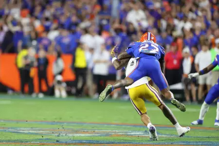 during the Gators' game against the LSU Tigers on Saturday, November 16, 2024 at Ben Hill Griffin Stadium in Gainesville, Fla. / UAA Communications photo by Trenton Bardi