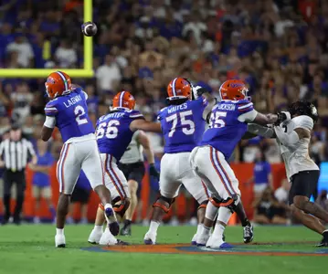 during the Gators' game against the UCF Knights on Saturday, October 5, 2024 at Ben Hill Griffin Stadium in Gainesville, Fla. / UAA Communications photo by Maddie Washburn