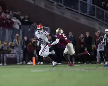 during the Gators' game against the Florida State Seminoles on Saturday, November 30, 2024 at Doak Campbell Stadium in Tallahassee, Fla. / UAA Communications photo by Nicole Scharff
