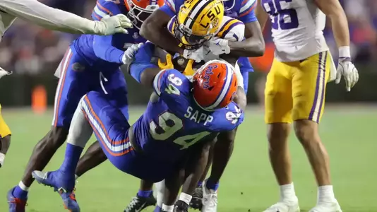 during the Gators' game against the Tigers on Saturday, November 16, 2024 at Ben Hill Griffin Stadium in Gainesville, Fla. / UAA Communications photo by Jay Metz
