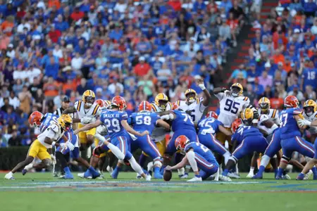 during the Gators' game against the LSU Tigers on Saturday, November 16, 2024 at Ben Hill Griffin Stadium in Gainesville, Fla. / UAA Communications photo by Trenton Bardi
