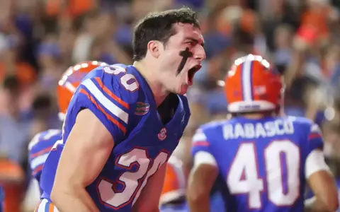 during the Gators' game against the UCF Knights on Saturday, October 5, 2024 at Ben Hill Griffin Stadium in Gainesville, Fla. / UAA Communications photo by Victoria Riccobono