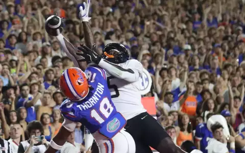 during the Gators' game against the UCF Knights on Saturday, October 5, 2024 at Ben Hill Griffin Stadium in Gainesville, Fla. / UAA Communications photo by Victoria Riccobono