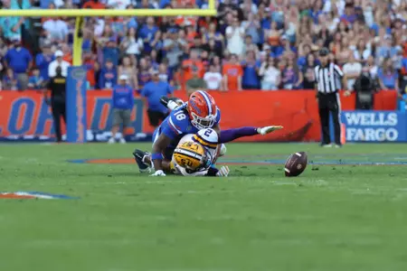 during the Gators' game against the LSU Tigers on Saturday, November 16, 2024 at Ben Hill Griffin Stadium in Gainesville, Fla. / UAA Communications photo by Bella Rosa