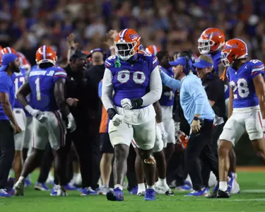 during the Gators' game against the UCF Knights on Saturday, October 5, 2024 at Ben Hill Griffin Stadium in Gainesville, Fla. / UAA Communications photo by Maddie Washburn