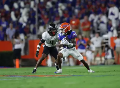 during the Gators' game against the UCF Knights on Saturday, October 5, 2024 at Ben Hill Griffin Stadium in Gainesville, Fla. / UAA Communications photo by Maddie Washburn