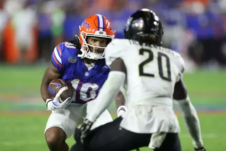 during the Gators' game against the UCF Knights on Saturday, October 5, 2024 at Ben Hill Griffin Stadium in Gainesville, Fla. / UAA Communications photo by Madilyn Gemme