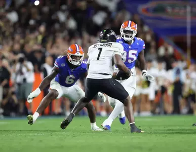 during the Gators' game against the UCF Knights on Saturday, October 5, 2024 at Ben Hill Griffin Stadium in Gainesville, Fla. / UAA Communications photo by Maddie Washburn