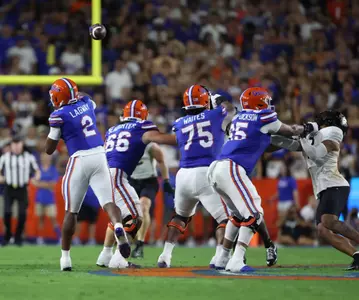 during the Gators' game against the UCF Knights on Saturday, October 5, 2024 at Ben Hill Griffin Stadium in Gainesville, Fla. / UAA Communications photo by Maddie Washburn