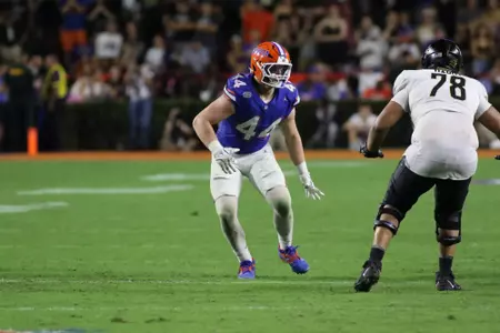 during the Gators' game against the Knights on Saturday, October 5, 2024 at Ben Hill Griffin Stadium in Gainesville, Fla. / UAA Communications photo by Jay Metz