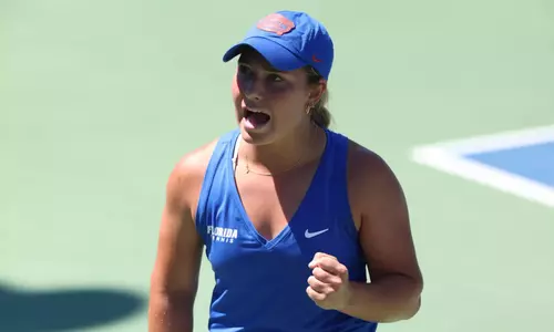 during the Gators' match against the Rebels on Sunday, April 13, 2025 at Alfred A. Ring Tennis Complex in Gainesville, FL / UAA Communications photo by Hayli Balgobin