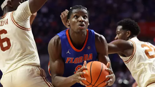 during the Gators' game against the Texas Longhorns on Saturday, January 18, 2025 at Exactech Arena at the Stephen C. O'Connell Center in Gainesville, FL / UAA Communications photo by Maddie Washburn