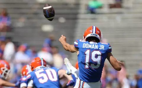 during the Gators' Orange and Blue game on Saturday, April 12, 2025 at Ben Hill Griffin Stadium in Gainesville, Fla. / UAA Communications photo by Victoria Riccobono