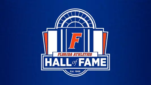 Florida Athletics Hall of Fame logo on blue background