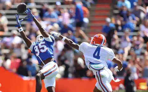 during the Gators' Orange and Blue game on Saturday, April 12, 2025 at Ben Hill Griffin Stadium in Gainesville, Fla. / UAA Communications photo by Victoria Riccobono