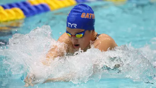 during the Gators' meet at SEC Championships Day 3 on Wednesday, February 19, 2025 at the Gabrielsen Natatorium in Athens, GA / UAA Communications photo by Bryce Mitchell